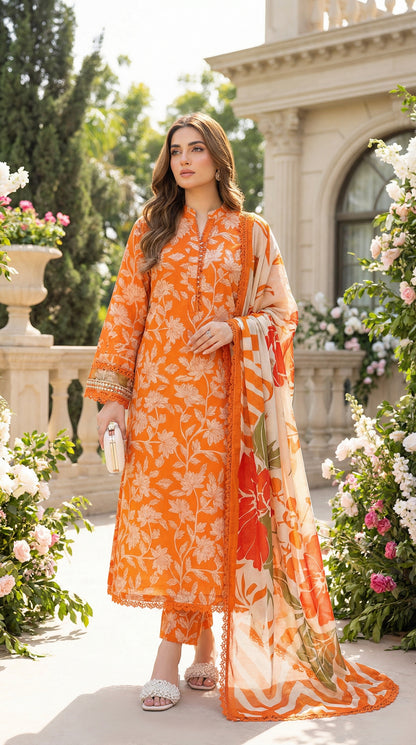ANEELA LAWN WITH CHIFFON DUPATTA |3PEC UNsTICHED