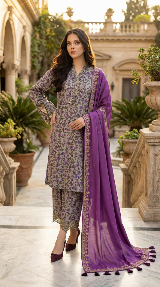 MARIAB EXCLUSIVE MPRINT LAWN WITH CHIFFON DUPATTA |3PIECE UNSTICHED