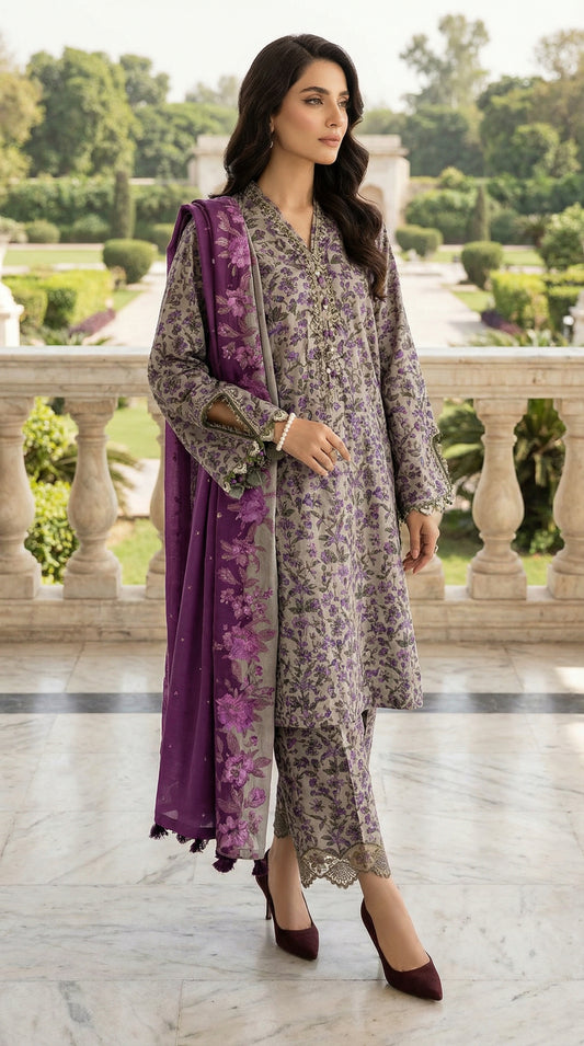 MARIAB EXCLUSIVE MPRINT LAWN WITH CHIFFON DUPATTA |3PIECE UNSTICHED