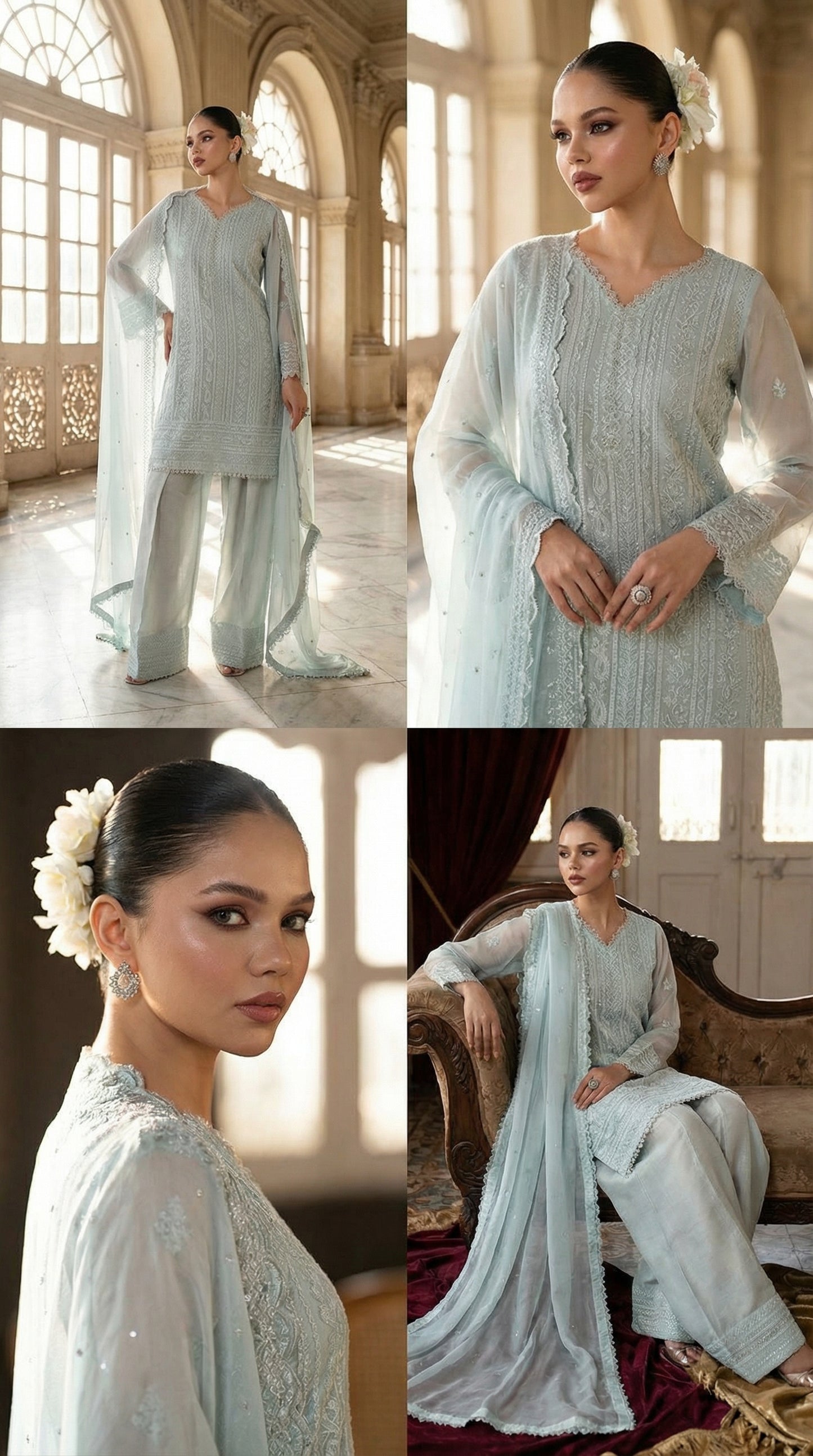 AZURE CHIFFON WITH CHIFFON EMBROIDERD DUPATTA  |3PIECE UNSTICHED