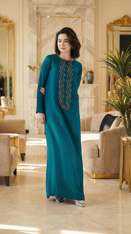 LULUSAR BLUE SILK WITH NET DUPATTA  |3PIECE UNSTICHED