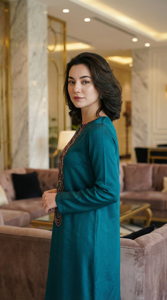 LULUSAR BLUE SILK WITH NET DUPATTA  |3PIECE UNSTICHED