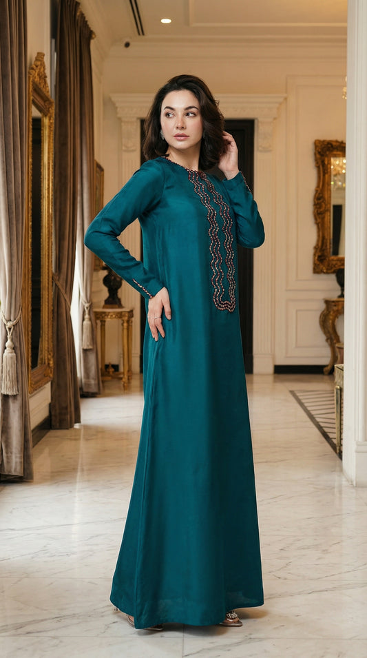 LULUSAR BLUE SILK WITH NET DUPATTA  |3PIECE UNSTICHED