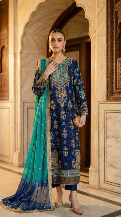 VINATGE BY ZOHRA CHIFFON WITH CHIFFON  DUPATTA |3PIECE UNSTICHED