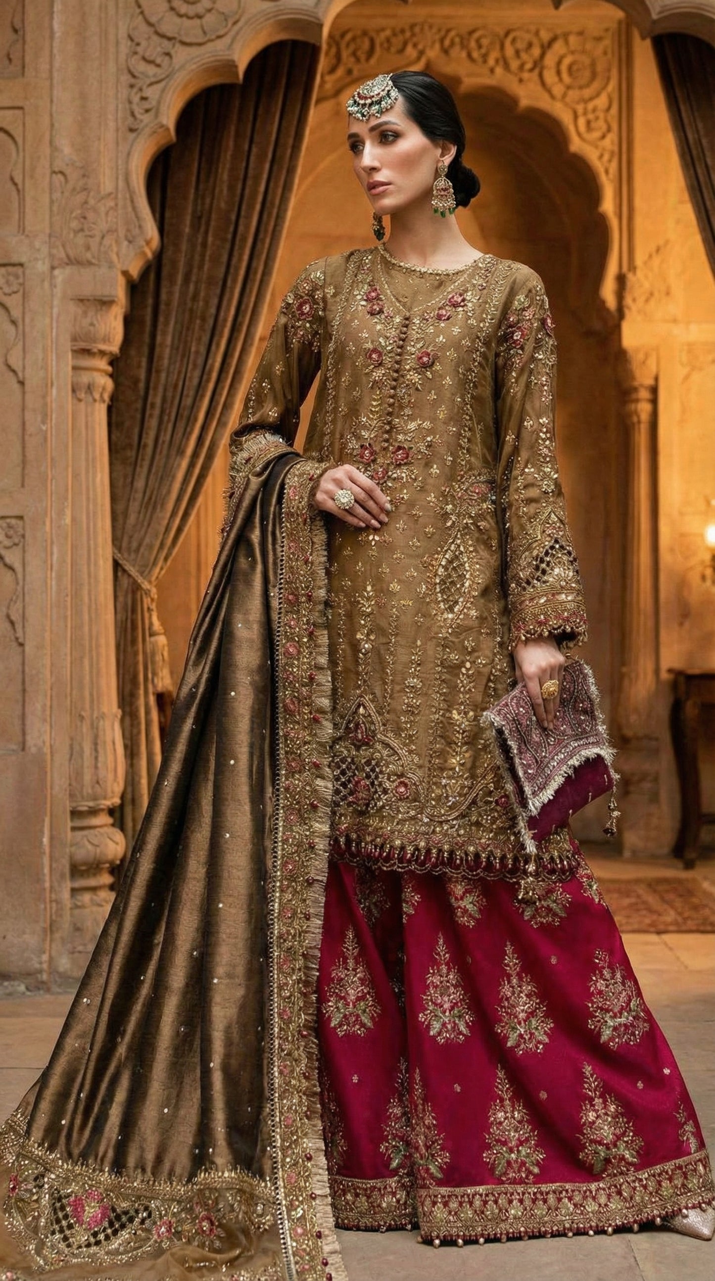 MARIAB SILK WEDDING WITH ORGENZA  DUPATTA |3PIECE UNSTICHED