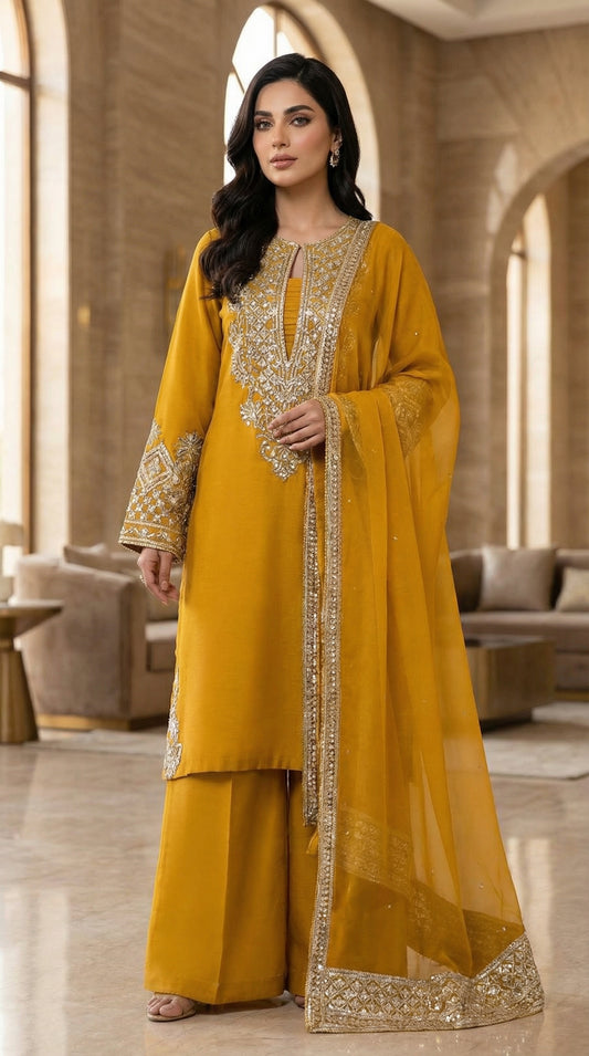 AYESHA HOOR SILK WEDDING WITH ORGENZA  DUPATTA (Y) |3PIECE UNSTICHED