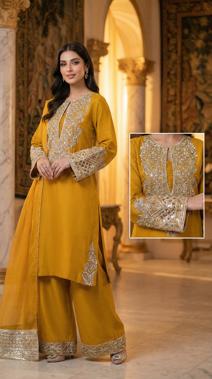 AYESHA HOOR SILK WEDDING WITH ORGENZA  DUPATTA (Y) |3PIECE UNSTICHED