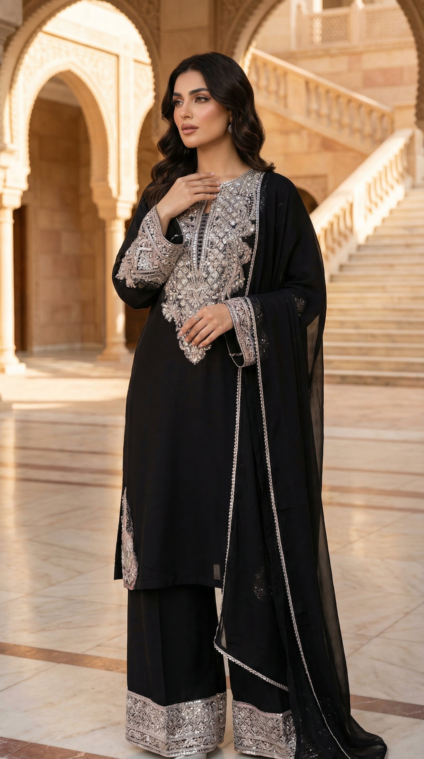 AYESHA HOOR SILK WEDDING WITH ORGENZA  DUPATTA (B) |3PIECE UNSTICHED