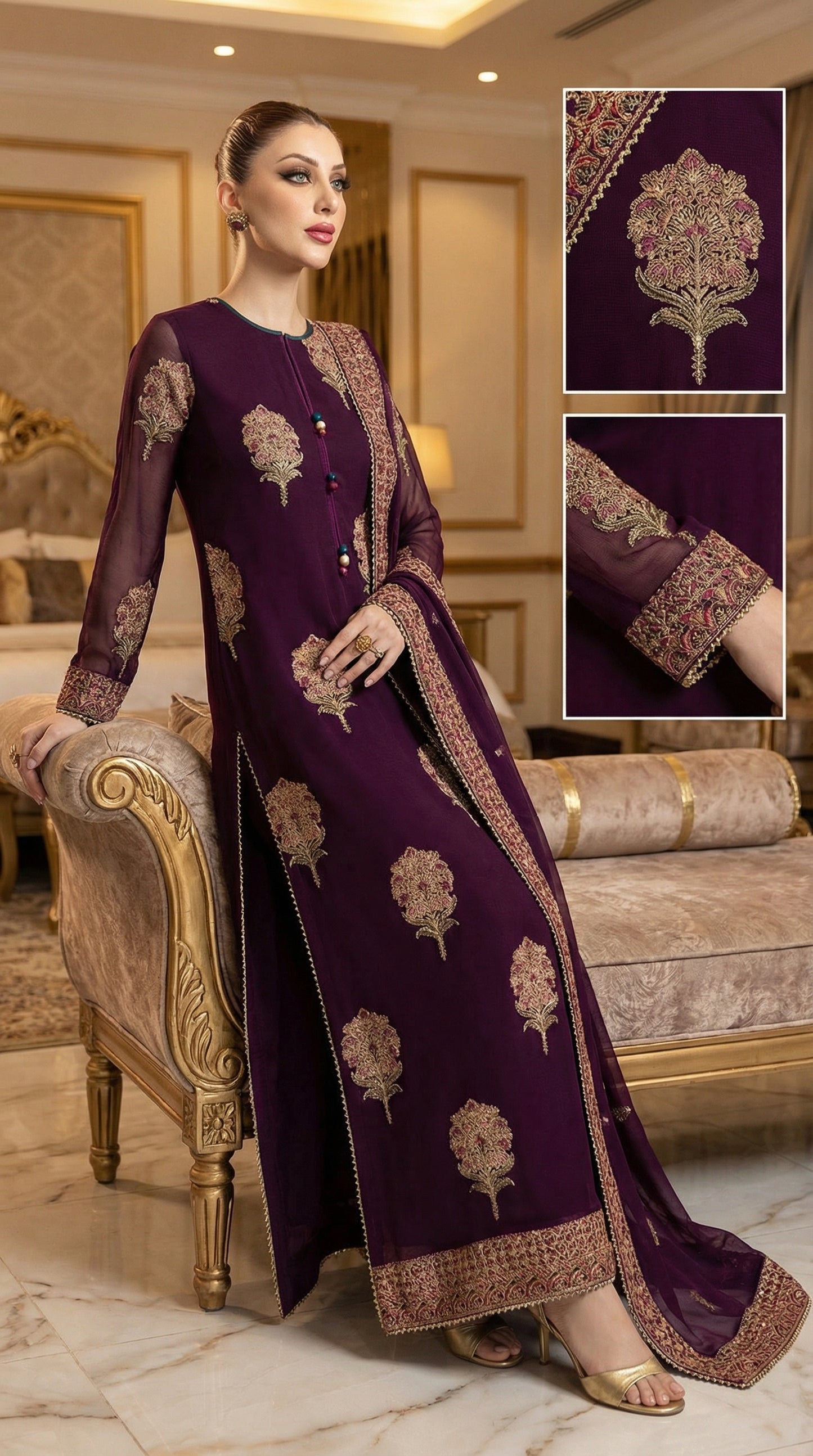 MEERAL CHIFFON WEDDING SUIT  WITH CHIFFON DUPATTA |3PIECE UNSTICHED