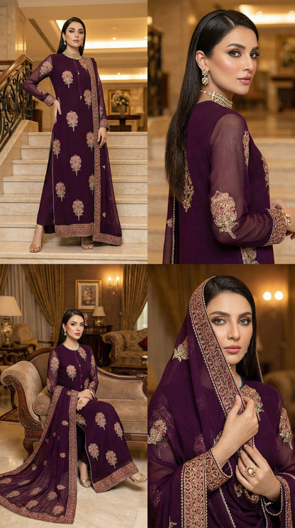MEERAL CHIFFON WEDDING SUIT  WITH CHIFFON DUPATTA |3PIECE UNSTICHED