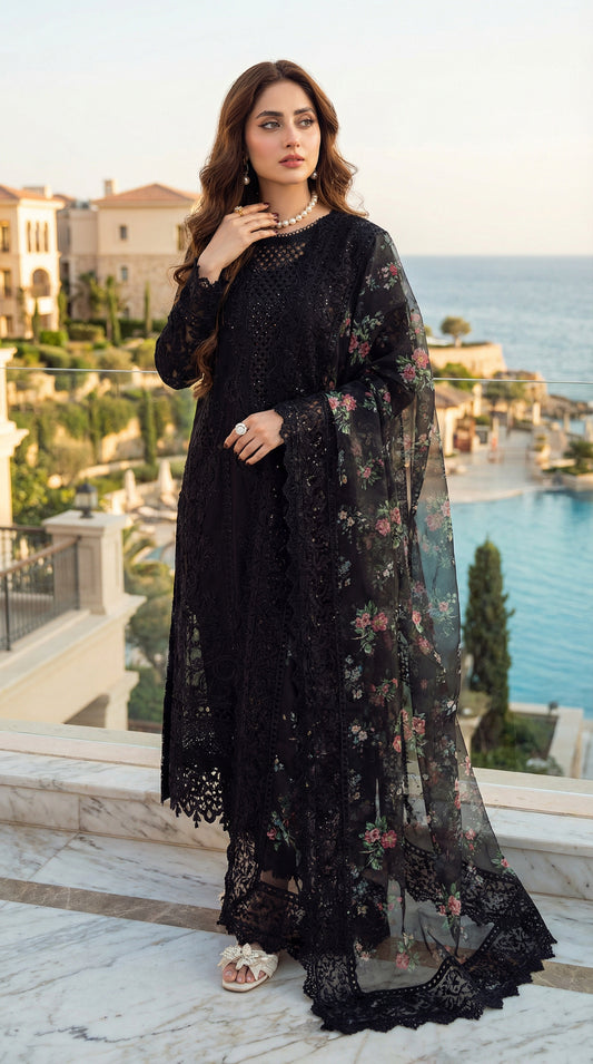 NUREH  EXCLUSIVE CHIKENKARI DRESS (3PIECE-UNSTICHED)