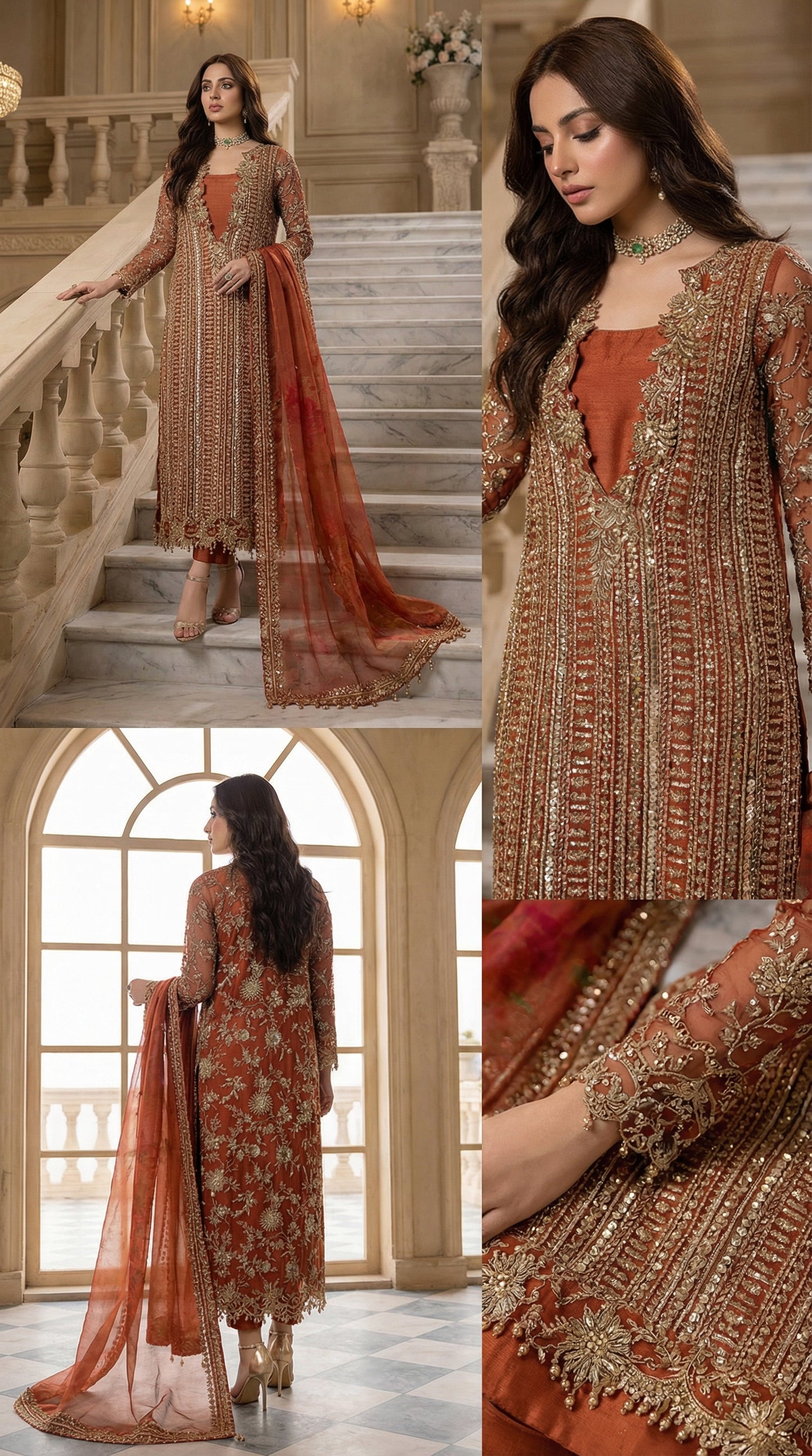 CHARIZMA IMPERIAL ORANGE CHIFFON WITH HEAVY EMBROIDED DUPPTA
