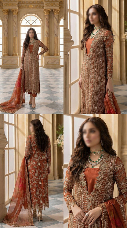 CHARIZMA IMPERIAL ORANGE CHIFFON WITH HEAVY EMBROIDED DUPPTA