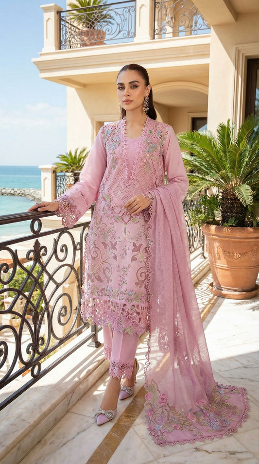 RANG RASIYA PINK CHIKENKARI 3PIECE UNSTICHED
