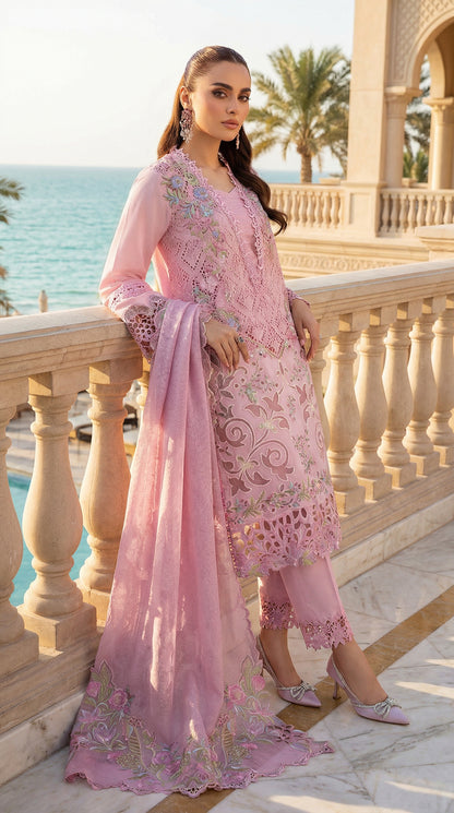 RANG RASIYA PINK CHIKENKARI 3PIECE UNSTICHED