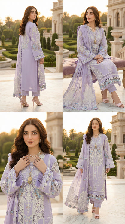 BIN ILYAS COTTON CHIKENKARI ORGENZA DUPATTA  |3PEC UNSTICHED