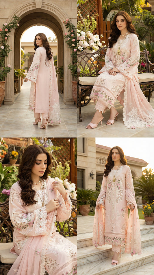 BIN ILYAS COTTON CHIKENKARI ORGENZA DUPATTA  |3PEC UNSTICHED