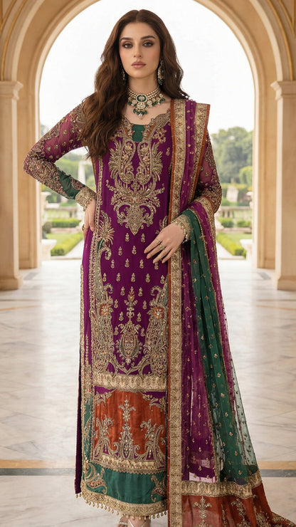 CARIZMA EMBROIDERED CHIFFON DRESS WITH NAT DUPATTA  | 3-PIECE UNSTICHED