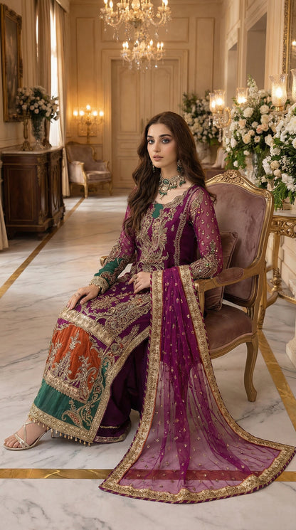CARIZMA EMBROIDERED CHIFFON DRESS WITH NAT DUPATTA  | 3-PIECE UNSTICHED