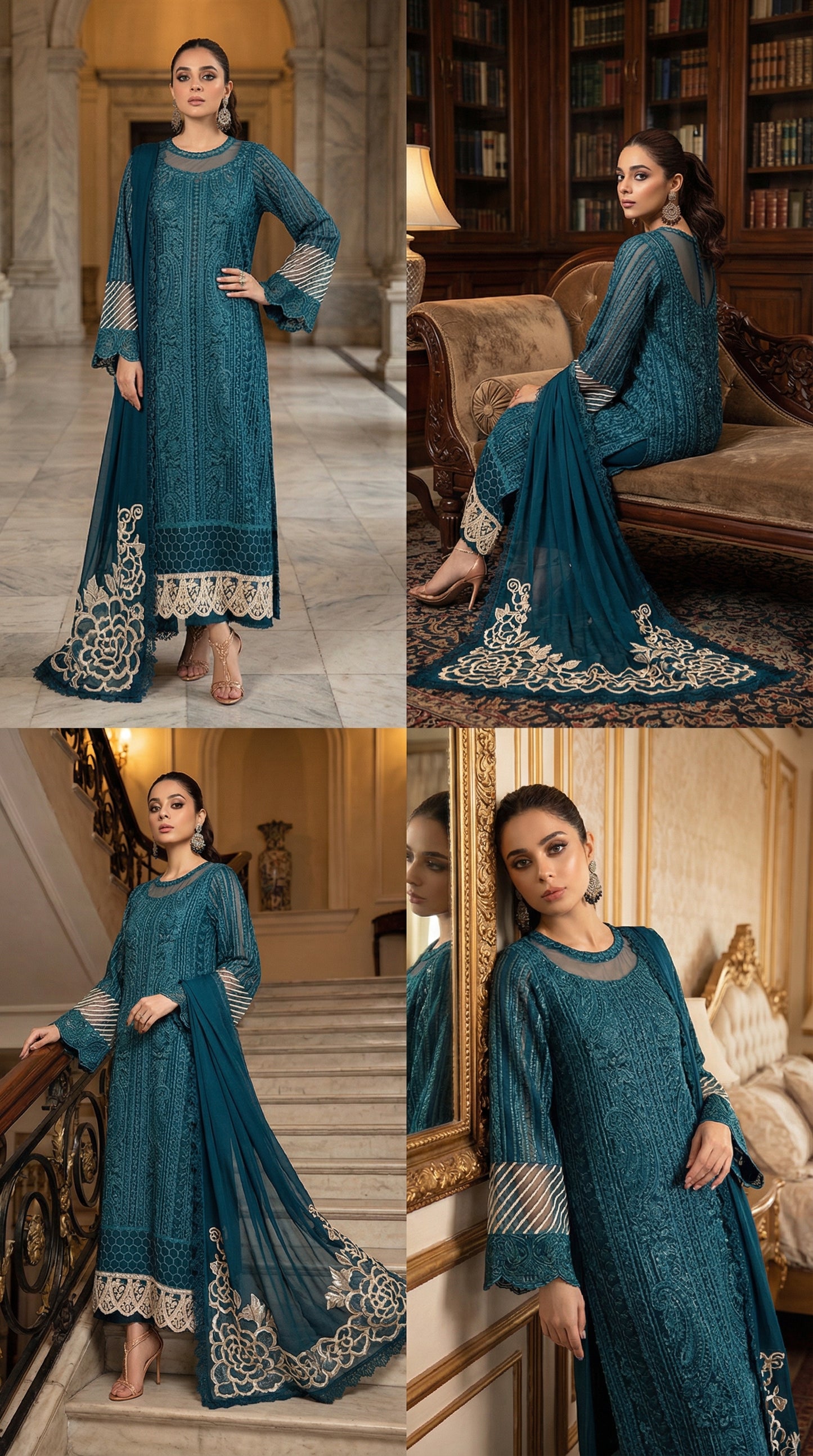 AZURE BLUE DOBLE NECK | 3PIECE UNSTICHED