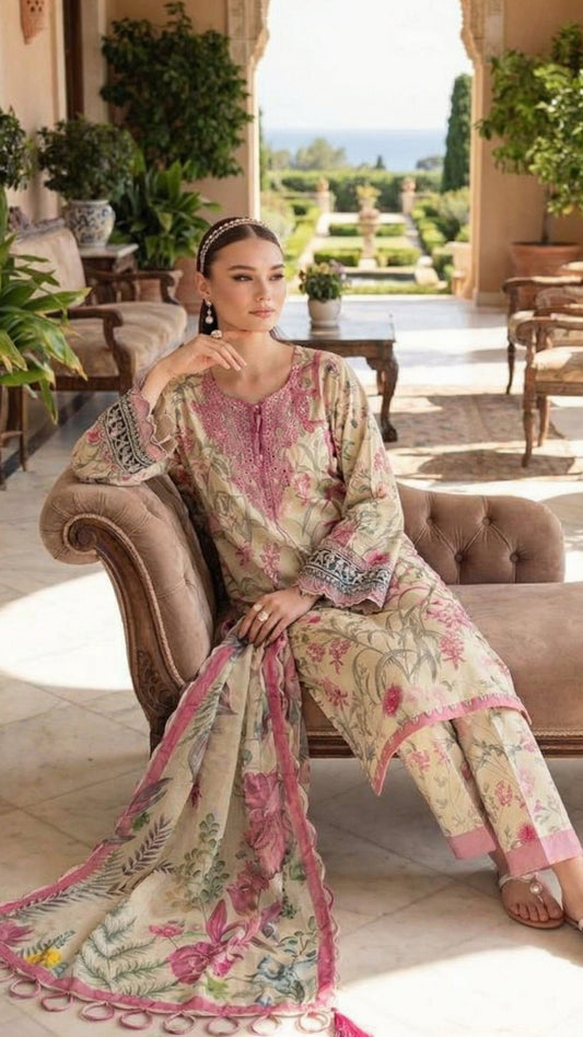 JADE SUMMER LAWN  WITH CHIFFON DUPATTA  |3 PIECE UNSTICHED