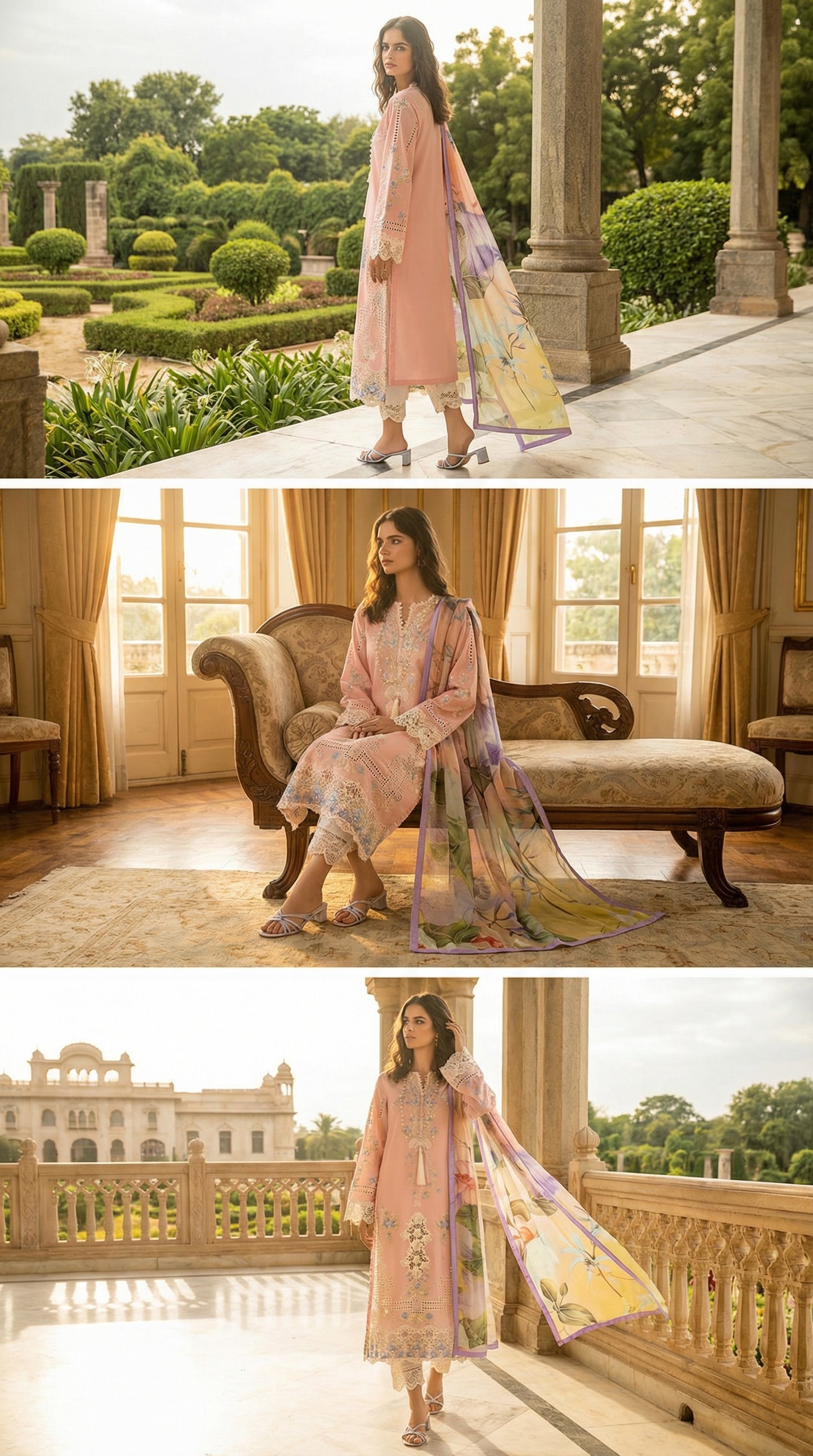 MUSHQ CHIKENKARI WITH DIGITAL PRINTED SILK DUPATTA  |3PIECE UNSTICHED