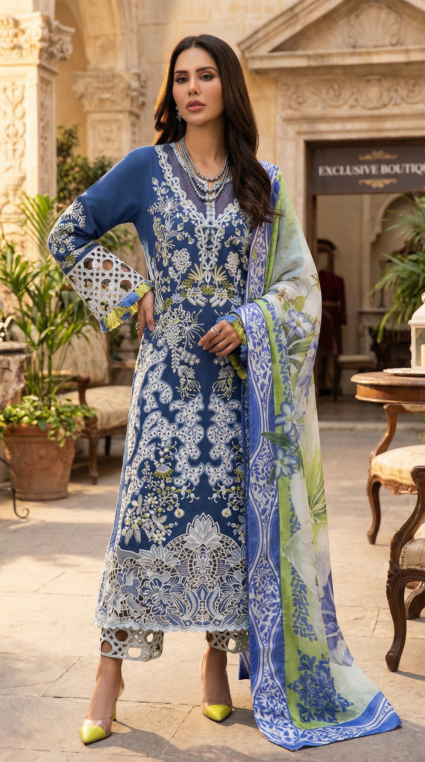 MUSHQ CHIKENKARI WITH DIGITAL PRINTED SILK DUPATTA  |3PIECE UNsTICHED