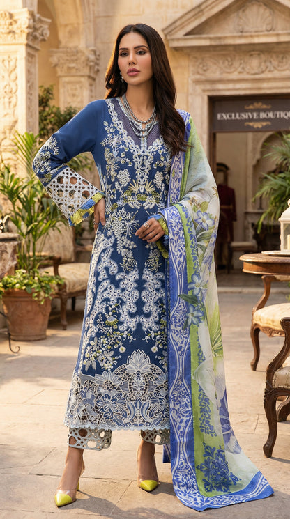 MUSHQ CHIKENKARI WITH DIGITAL PRINTED SILK DUPATTA  |3PIECE UNsTICHED