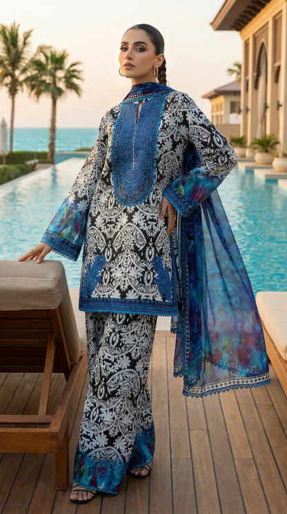 ZAINAB CHOTTANI BELLA WITH CHIFFON DUPATTA  |3PIECE UNSTICHED