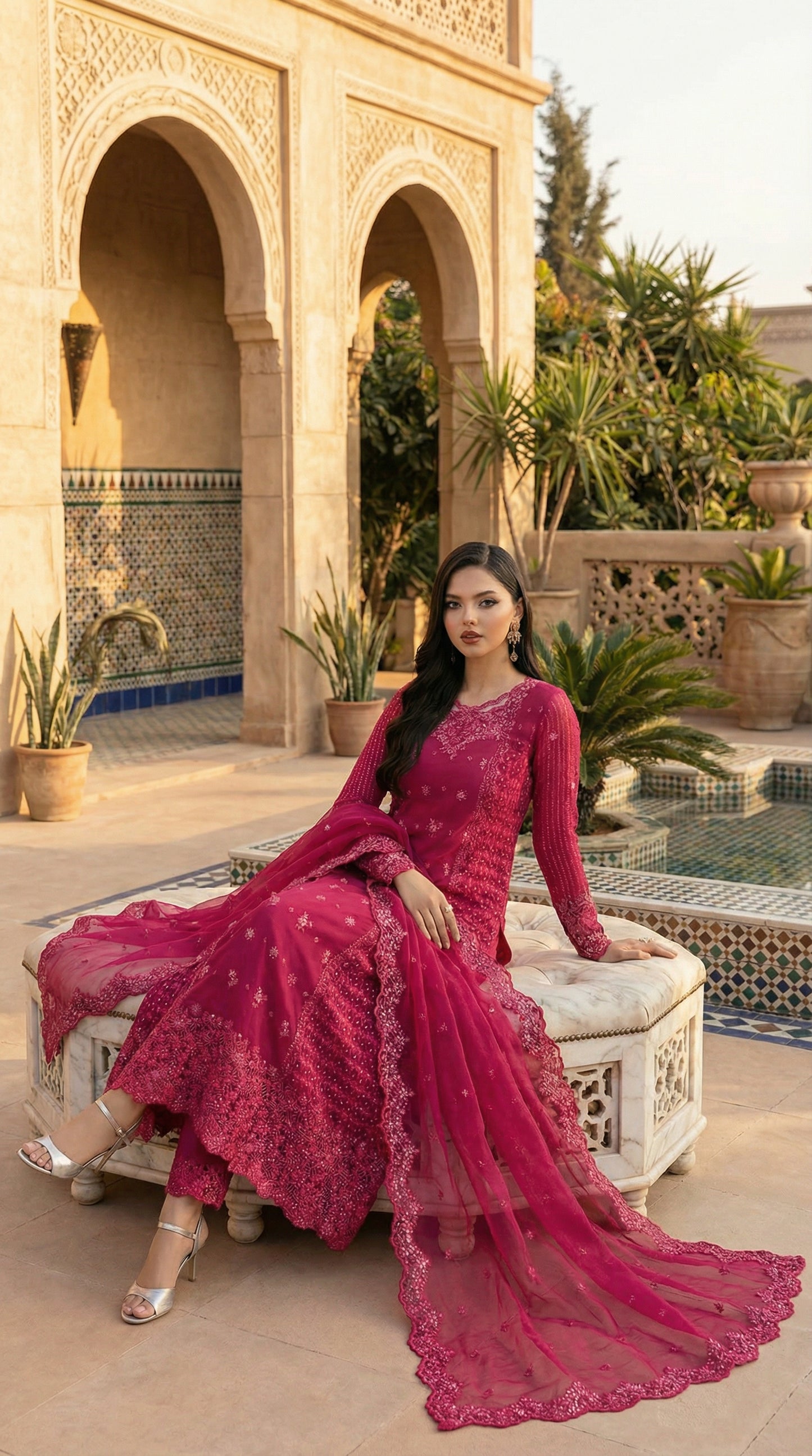 AZURE| FUSCIA PINK PREMIUM CHIFFON  WITH CHIFFON DUPATTA  |3PIECE UNSTICHED