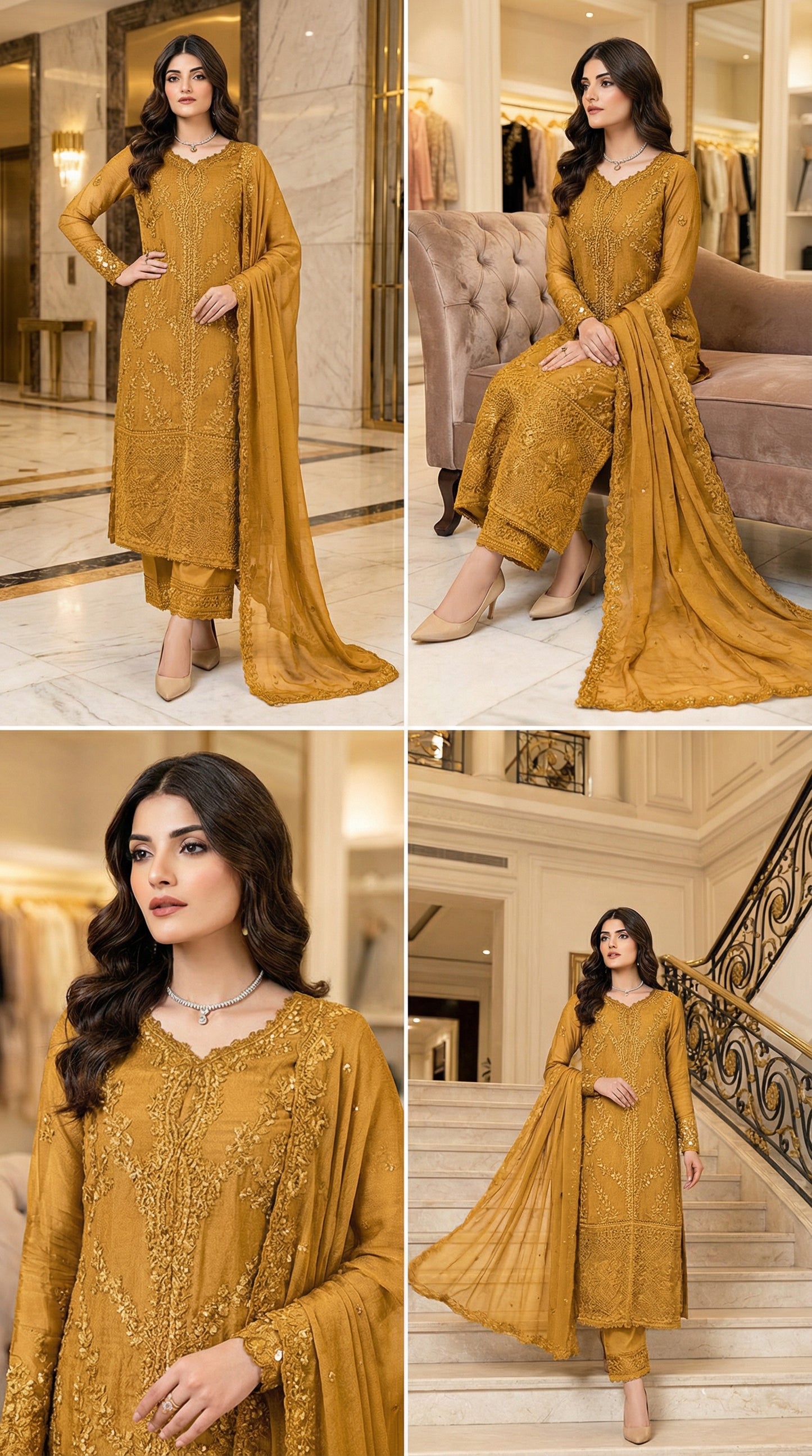 AZURE | MASTARD CHIFFON DRESS PHASE  |3PIECE UNSTICHED