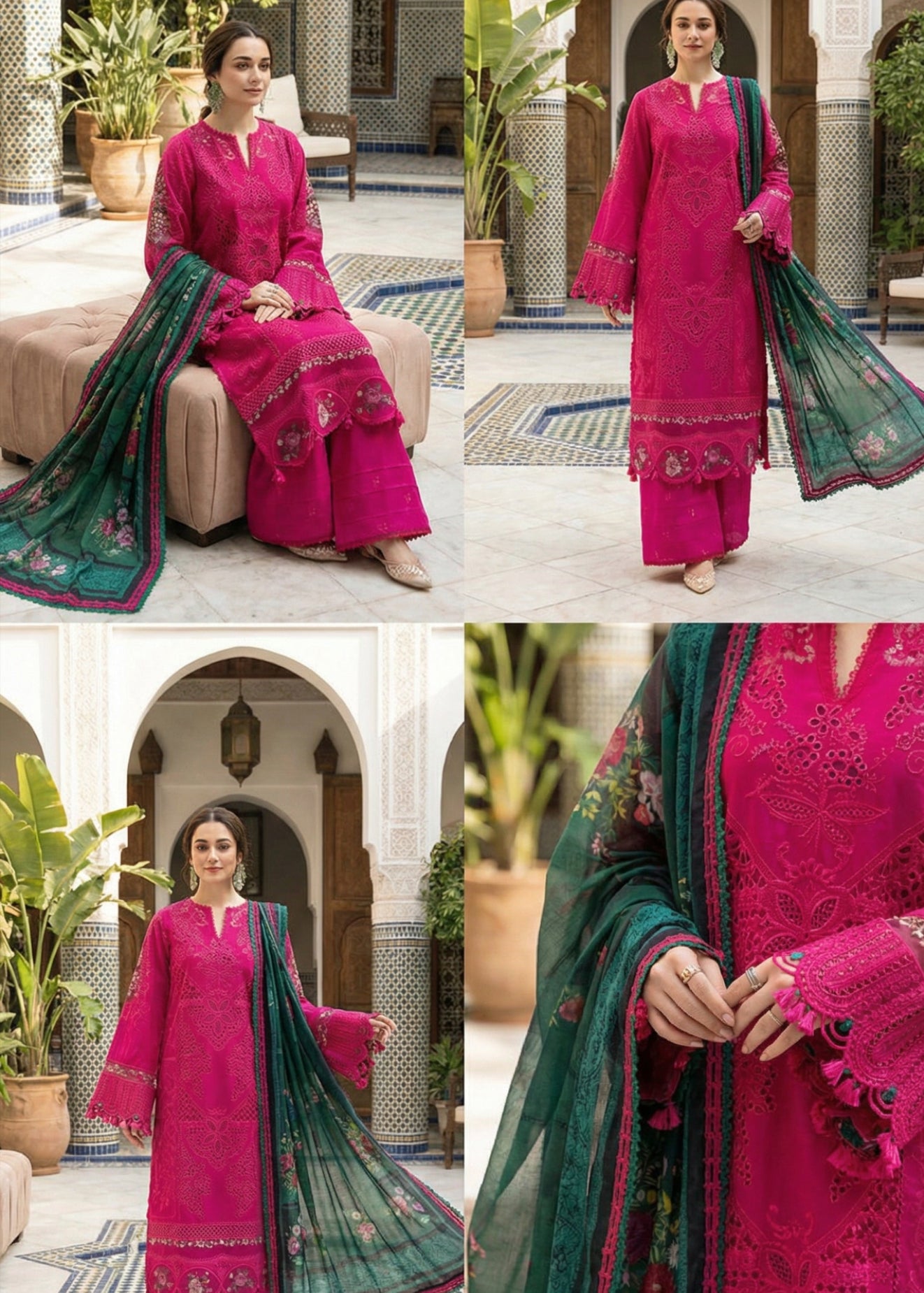 Saira Rizwan | Luxury Chikenkari Lawn Printed Silk Dupatta  | 3piece Unstiched