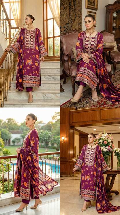 ANEELAS LUXURY SILK DRESS | 3Pec unstiched (PINK)