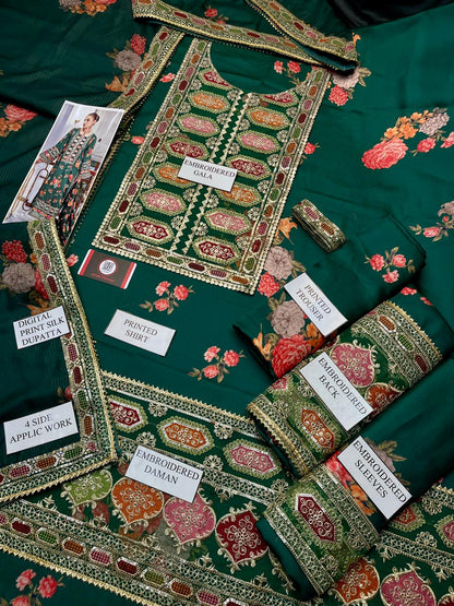 Aneela’s Luxury Silk Dress | 3pc Unstitched (Green)