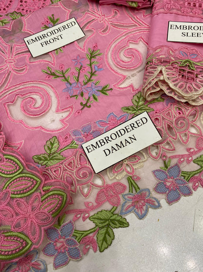 RANG RASIYA PINK CHIKENKARI 3PIECE UNSTICHED