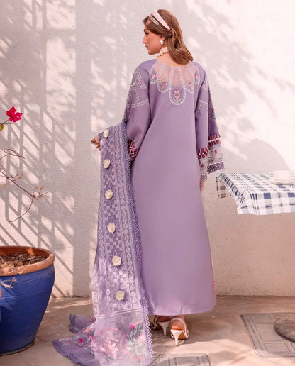 BIN ILYAS| PURPLE CHIKENKARI WITH ORGENZA  DUPATTA  |3PC UNSTICHED