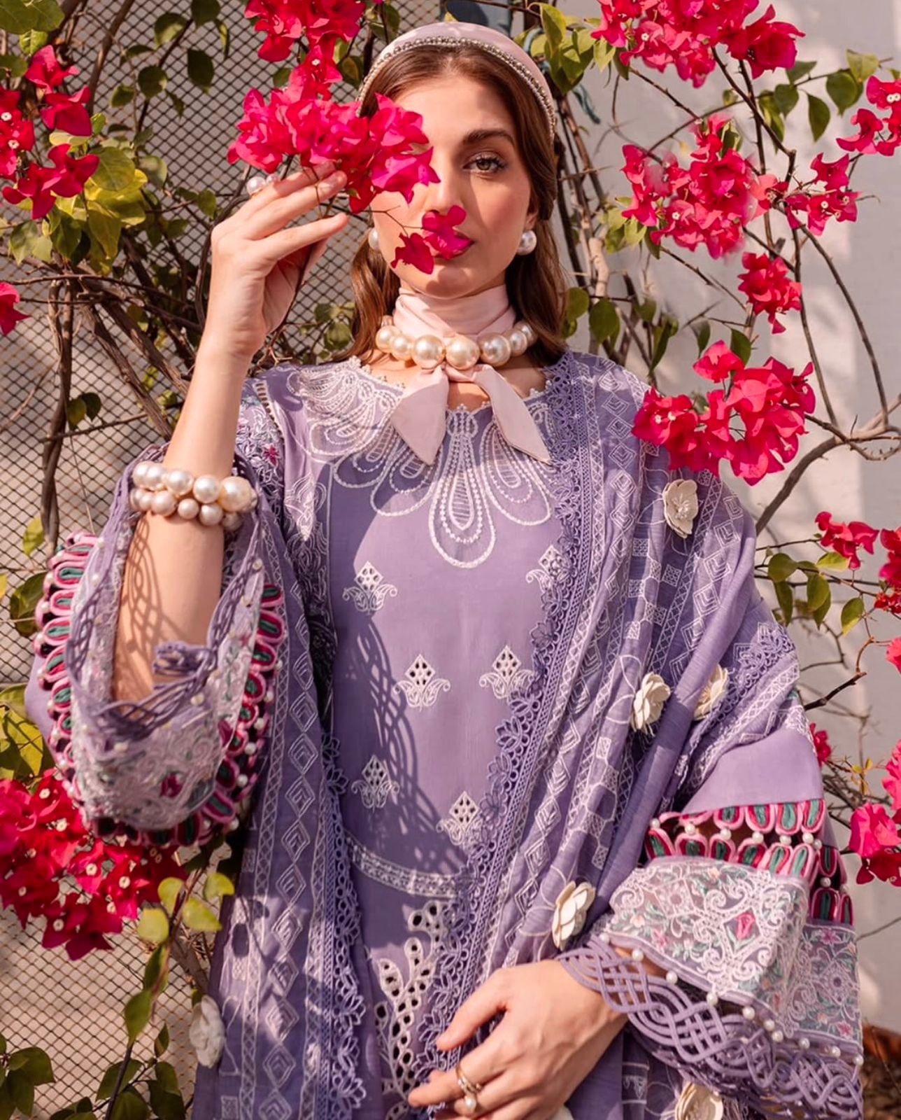BIN ILYAS| PURPLE CHIKENKARI WITH ORGENZA  DUPATTA  |3PC UNSTICHED