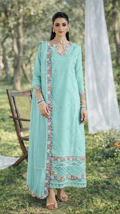 MUSHQ | ELITE FLORAL CHIKENKARI  KHADDI NET DUPATTA  |3PEC UNSTICHED