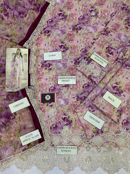 MOTIFZ MULTI FLORAL| LAWN  WITH CHIFFON DUPATTA  |3PC UNSTICHED