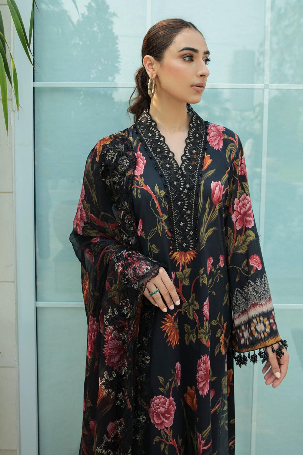 NUREH BLACK ROYAL | LAWN  WITH CHIFFON DUPATTA  |3PC UNSTICHED