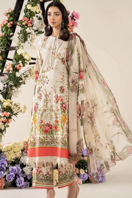 MARIAB GULROSE B |PRINTED LAWN WITH CHIFFON  DUPATTA  |3PC UNSTICHED