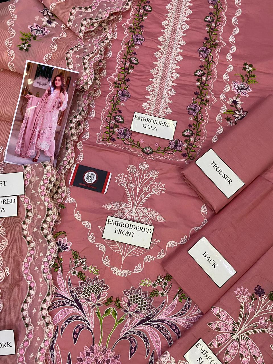 ANEELA LAIBA |EMBROIDED LAWN WITH NET BORDER  DUPATTA  |3PC UNSTICHED