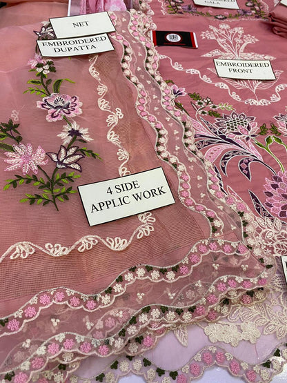 ANEELA LAIBA |EMBROIDED LAWN WITH NET BORDER  DUPATTA  |3PC UNSTICHED