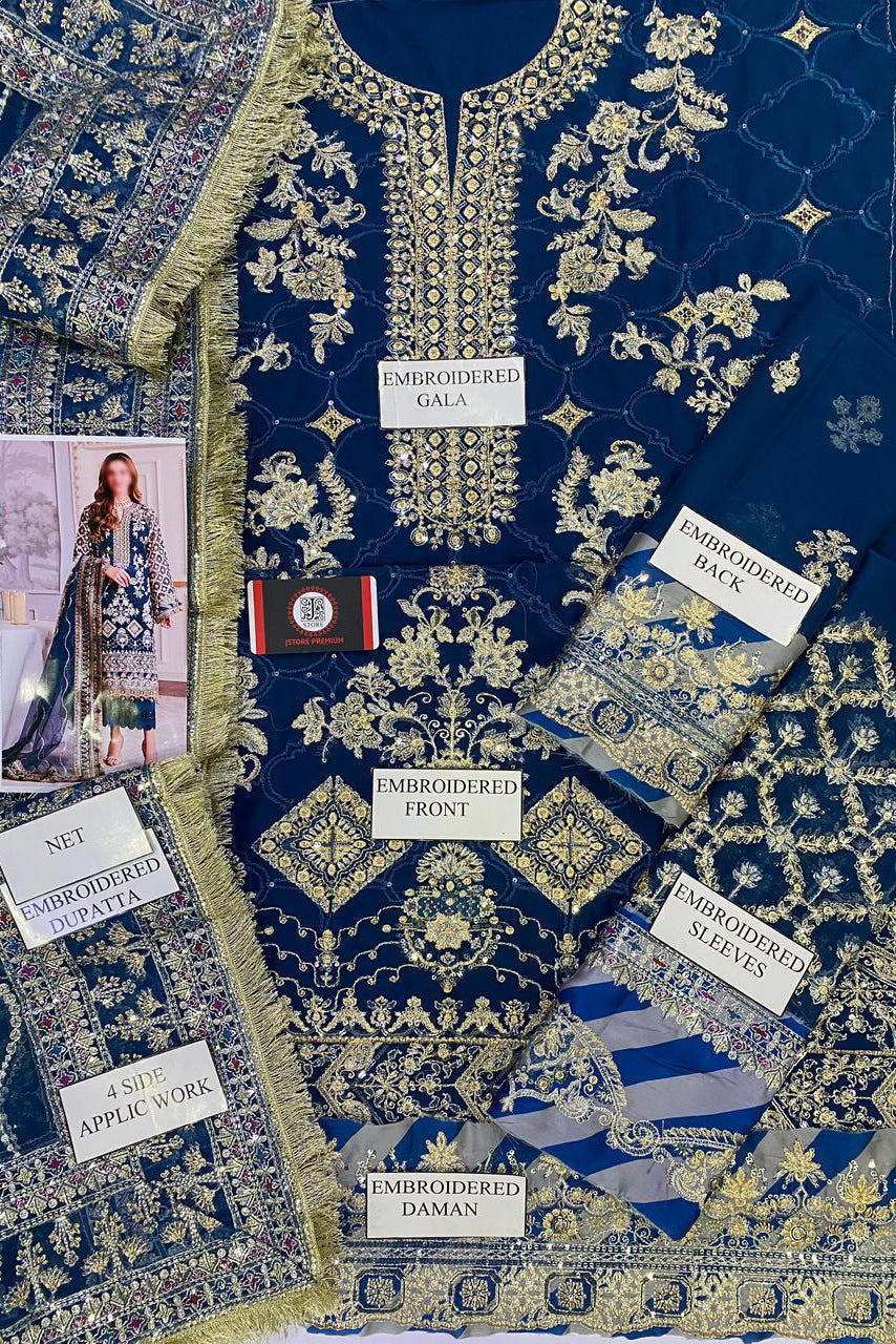 BAROQUE ROYAL SHEHZADI  FESTIVE |CHIFFON WITH KHAADI NET DUPATTA |3PC UNSTICHED