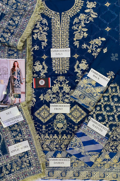 BAROQUE ROYAL SHEHZADI  FESTIVE |CHIFFON WITH KHAADI NET DUPATTA |3PC UNSTICHED