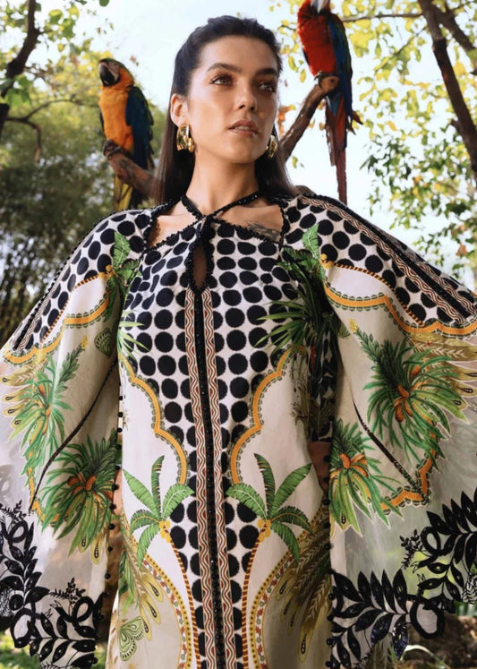 MARIAB BLACK TULIP |PRINTED LAWN WITH CHIFFON BORDER DUPATTA |3PC UNSTICHED