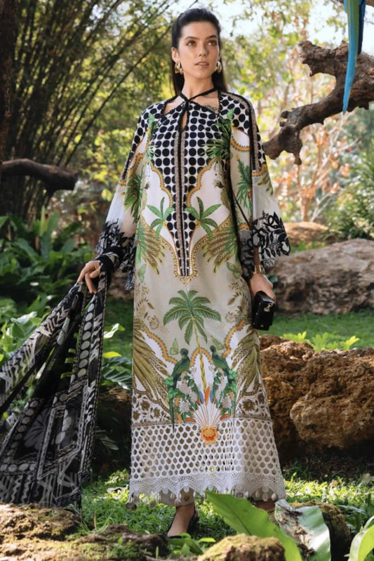 MARIAB BLACK TULIP |PRINTED LAWN WITH CHIFFON BORDER DUPATTA |3PC UNSTICHED