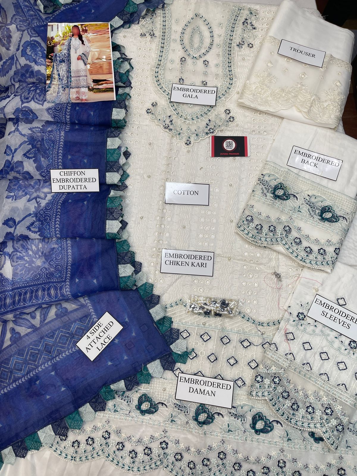 ANAYA CHIKENKARI WHITE ICE EDITION |3PC UNSTICHED