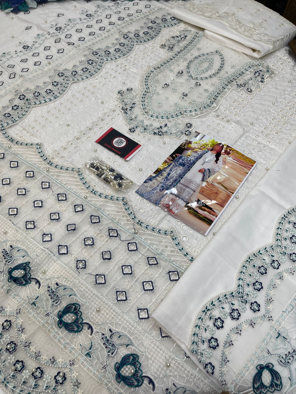 ANAYA CHIKENKARI WHITE ICE EDITION |3PC UNSTICHED