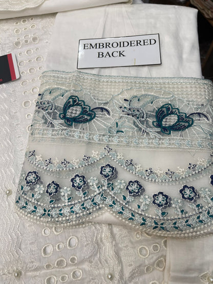 ANAYA CHIKENKARI WHITE ICE EDITION |3PC UNSTICHED